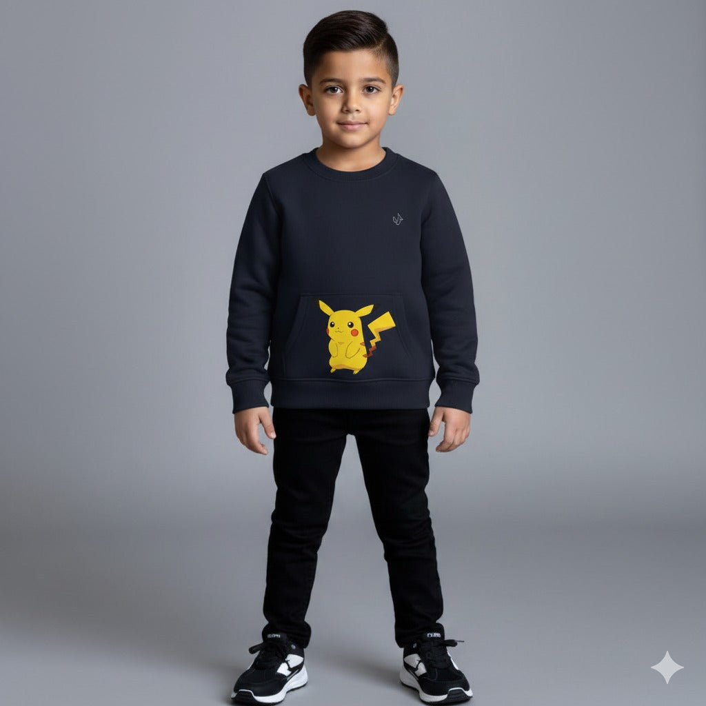Pikachu Kids' Navy Sweatshirt - Pokemon Front Pocket Edition | UniTee Winter Collection