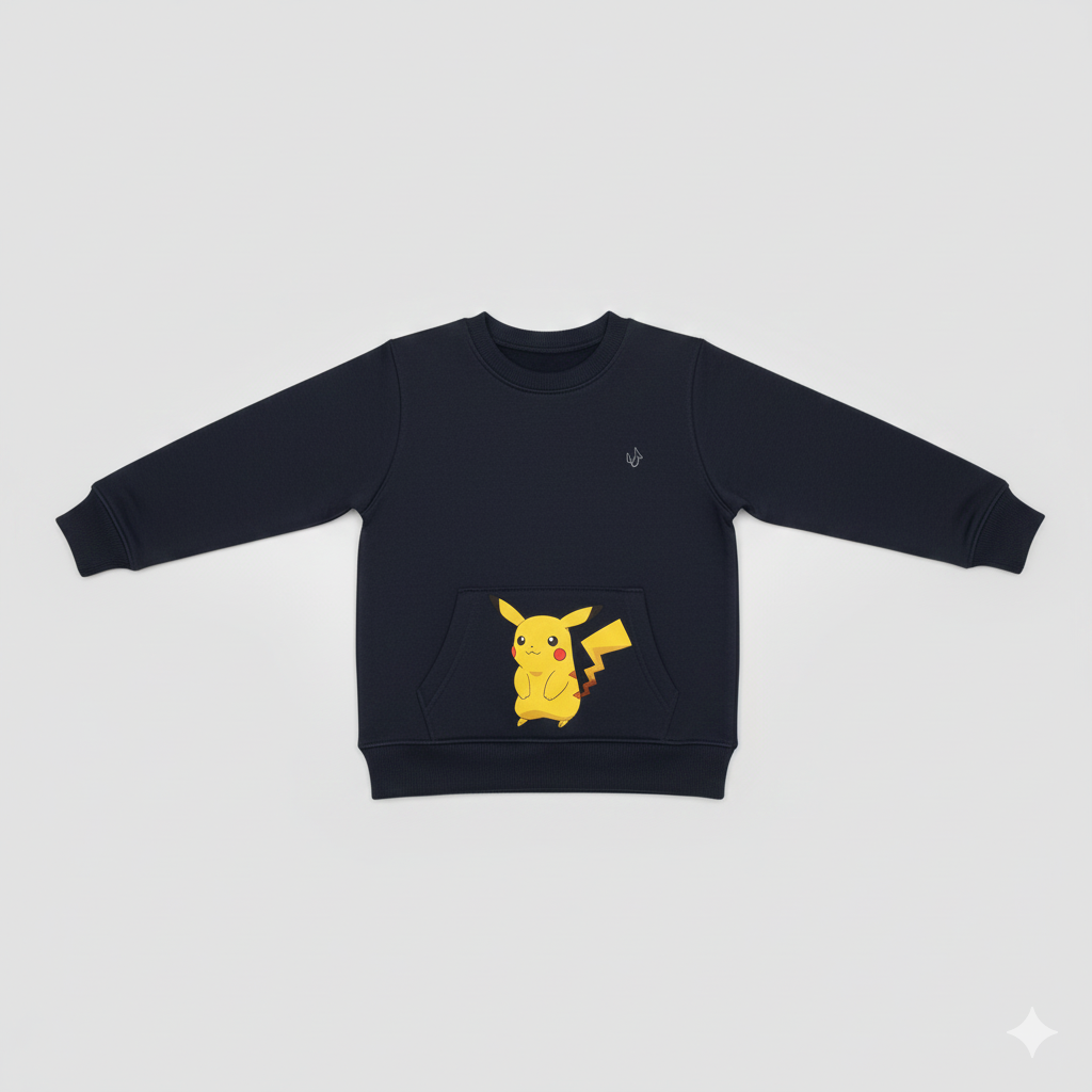 Pikachu Kids' Navy Sweatshirt - Pokemon Front Pocket Edition | UniTee Winter Collection
